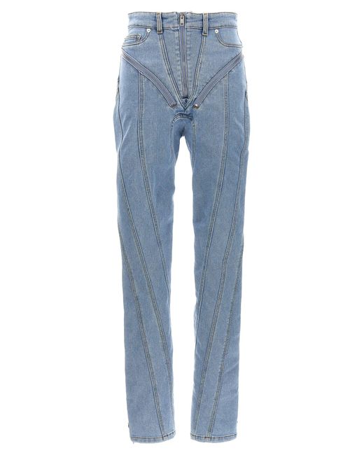 Mugler Blue Zipped Spiral Jeans