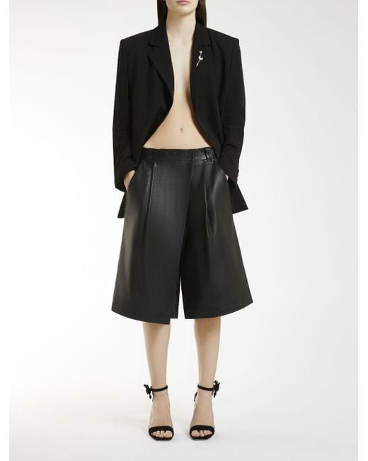Marella Black Leather Maxi Bermuda Shorts Trousers