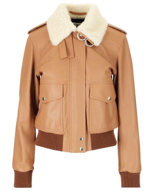 Bomber in pelle con collo in shearling di Loewe in Brown