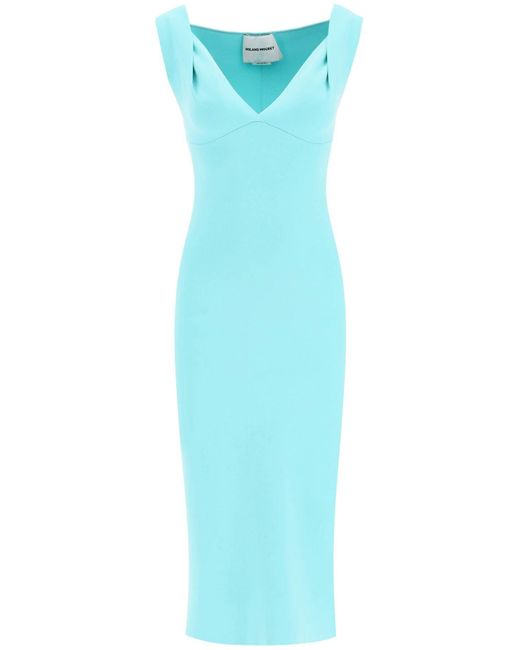 Roland Mouret Blue Knit Fitted Midi Dress