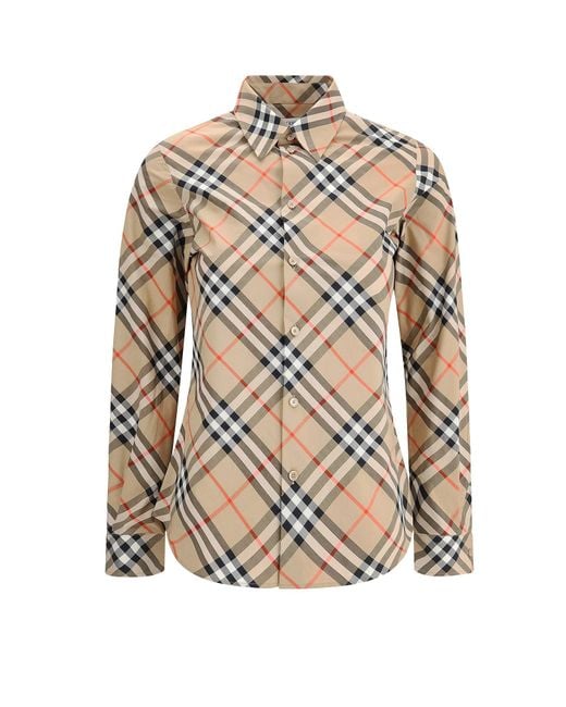 Burberry White Cotton Shirt With Check Motif