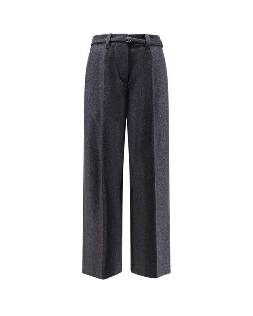 Virgin Wool Trousers With Belt-Donna di Brunello Cucinelli in Blue