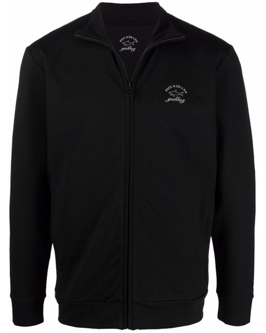 Paul & Shark Black Logo-Print Zip-Up Cotton Blend Sweatshirt for men