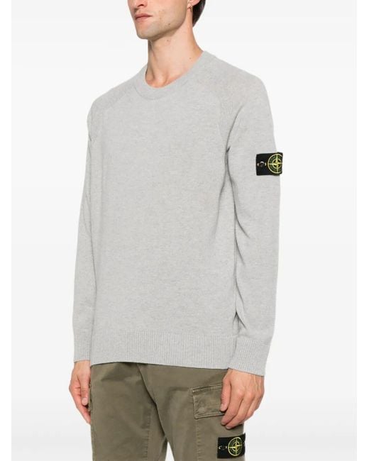 Stone Island Gray Lightweight Wool Crew Neck Sweater With Raglan Sleeves for men