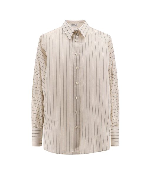 Camicia in cotone e seta con dettaglio lurex di Brunello Cucinelli in White