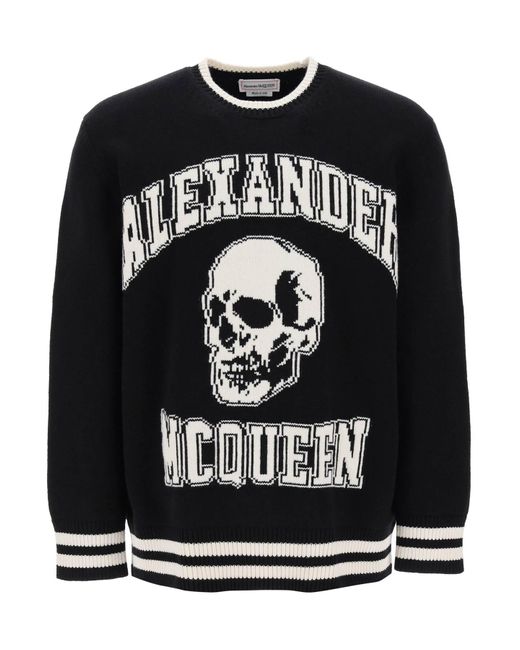 Alexander McQueen Black Varsity Sweater With Skull Motif for men
