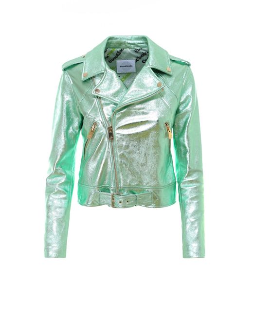 Coco Cloude Green Metallic Leather Jacket