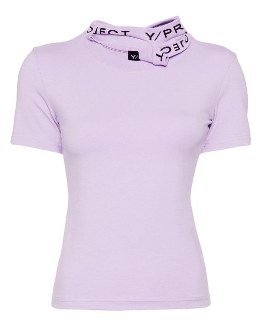 T-shirt in jersey con colletto con stampa logo di Y. Project in Purple