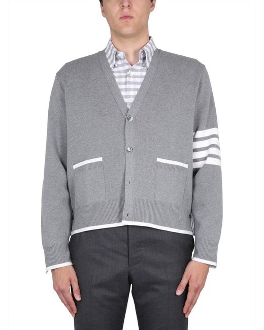 Thom Browne Gray 4Bar Stripe Cardigan for men