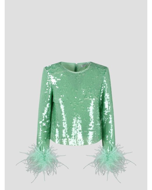 Mint sequin feather top di Self-Portrait in Green