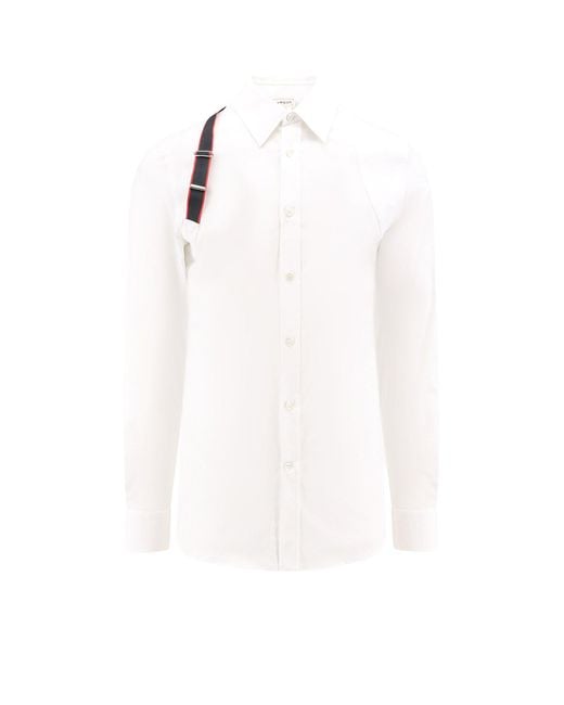 Camicia in cotone con dettaglio Alexander Mc Queen di Alexander McQueen in White da Uomo