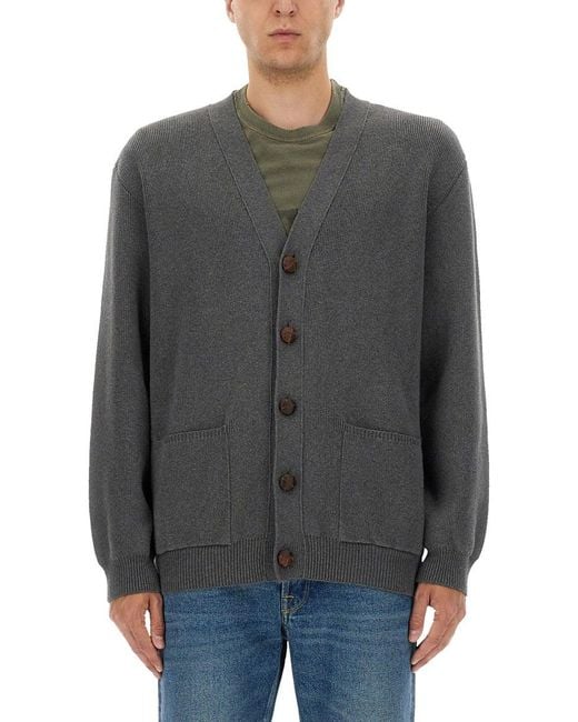Golden Goose Deluxe Brand Gray Relaxed Fit V-Neck Cardigan With Bold Lettering for men