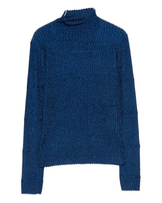 Maglione A Coste A Collo Alto di Emporio Armani in Blue