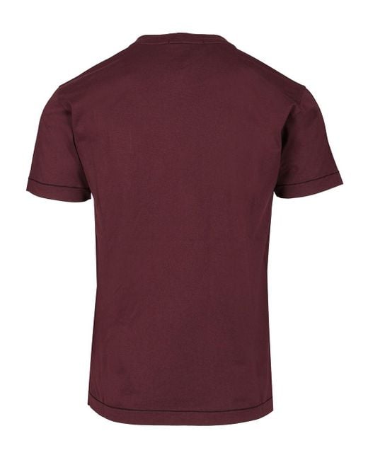 Stone Island Red Short-Sleeved Cotton Jersey T-Shirt Bordeaux for men
