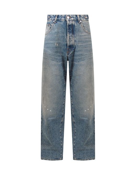 DARKPARK Blue Cotton Jeans With Paint Stains for men