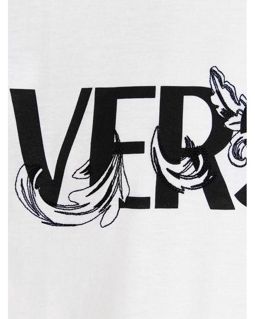 Versace White Embroidered Logo T-shirt for men