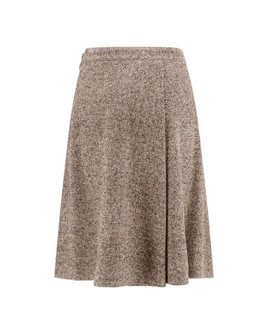 Virgin Wool And Silk Midi Skirt-Donna di Brunello Cucinelli in Brown