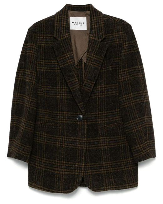 Isabel Marant Black Gesina Check Wool Suit Jacket