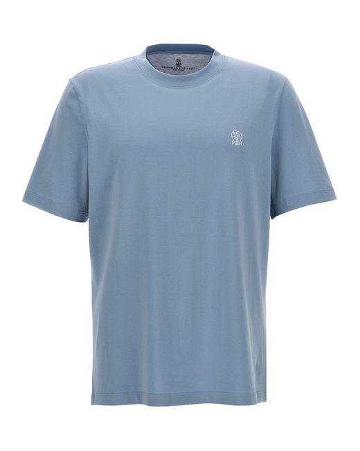 Logo Print T Shirt Celeste di Brunello Cucinelli in Blue da Uomo