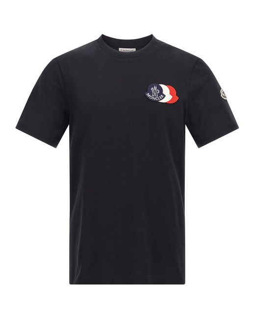 Tricolor Logo T Shirt Blu-Uomo di Moncler in Black da Uomo