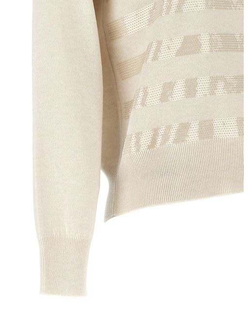 Sequin Sweater Maglioni Bianco di Brunello Cucinelli in White