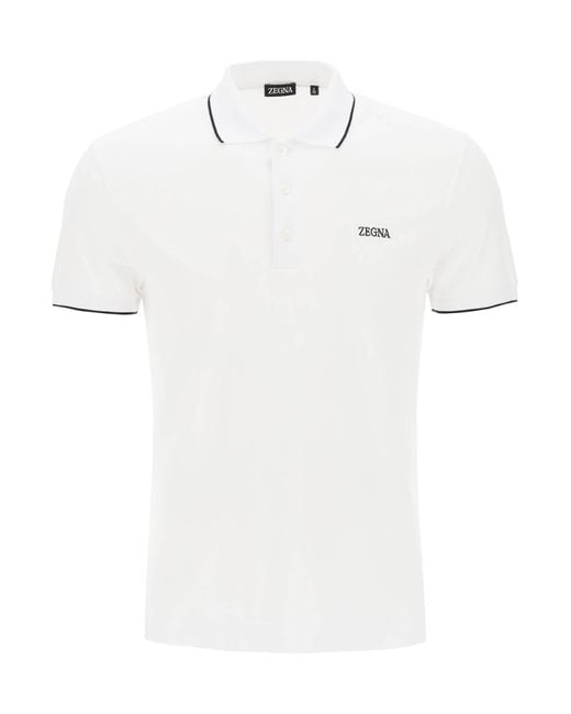 Zegna White Logoed Cotton Polo Shirt for men
