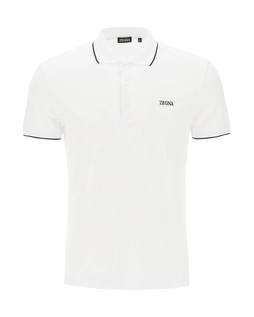 Polo In Cotone Con Logo di Zegna in White da Uomo