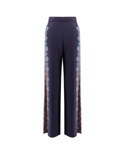 Etro Blue Silk Trousers With Floral Print