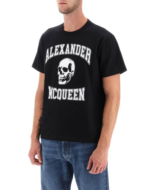 Alexander McQueen Black T-shirt With Varsity Logo And Skull Print for men