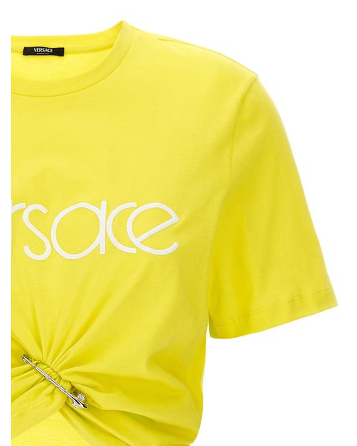 Logo Crop T Shirt Giallo di Versace in Yellow