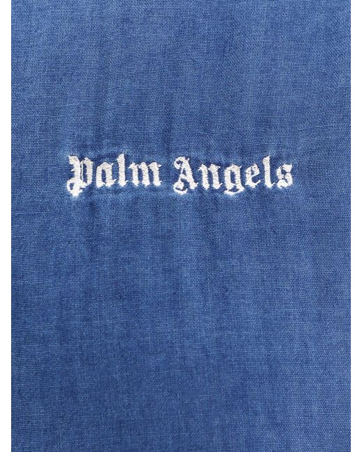 Felpa in cotone con logo ricamato di Palm Angels in Blue