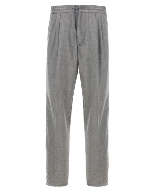 Brunello Cucinelli Gray Virgin Wool Pants With Drawstring for men