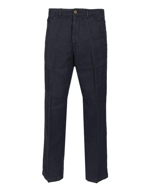 Original Vintage Blue Cotton And Linen Blend Trousers Light for men
