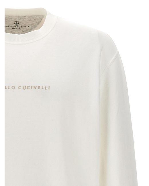 Brunello Cucinelli White Logo Embroidery Sweatshirt for men