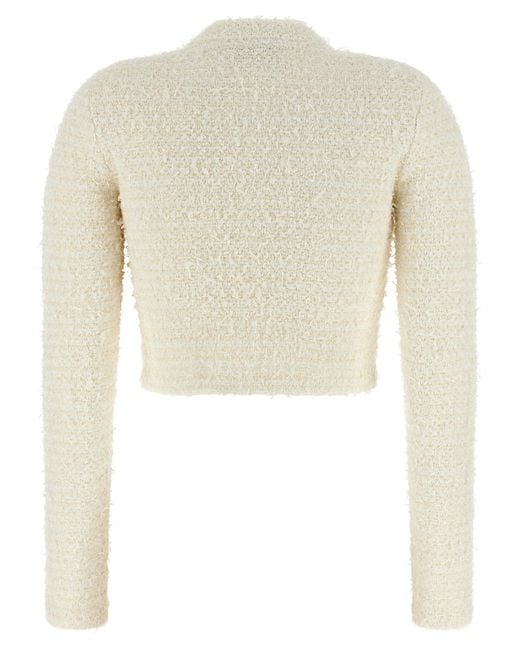 Self-Portrait Natural Cotton Blend Cardigan With Rhinestones