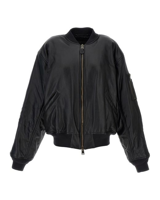 Balenciaga Oversized Leather Zip Up Bomber Jacket in Black Lyst