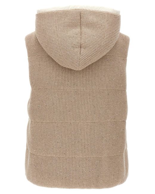 Sequin Knit Vest Gilet Beige di Brunello Cucinelli in Natural
