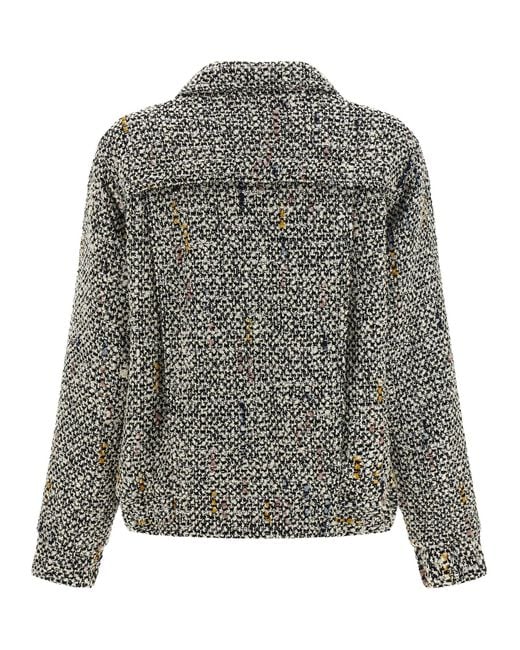 Alessandra Rich Gray Tweed Bomber Jacket