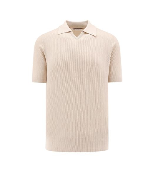 Brunello Cucinelli Natural Ribbed Cotton Polo Shirt for men