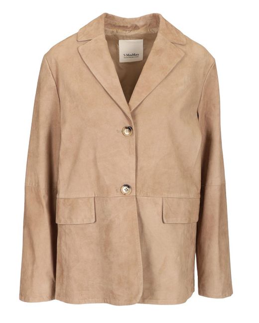 Max Mara Natural Single-Breasted Suede Jacket Jackets