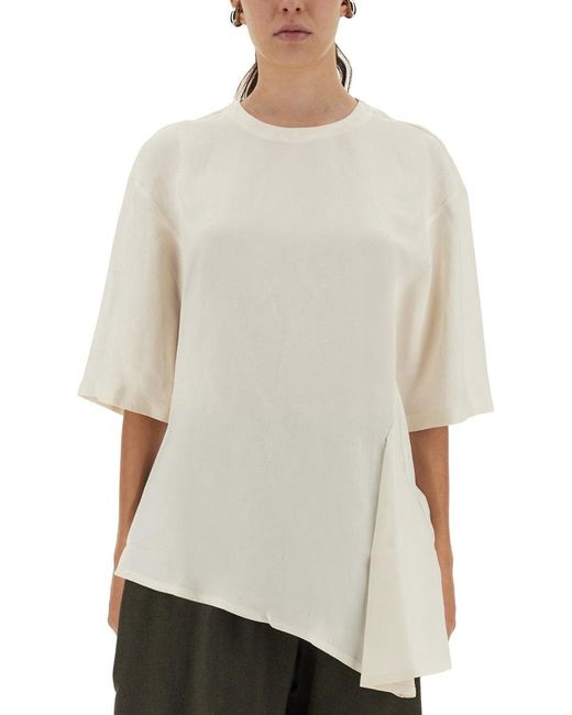 Studio Nicholson White Asymmetrical "Vichy" T-Shirt