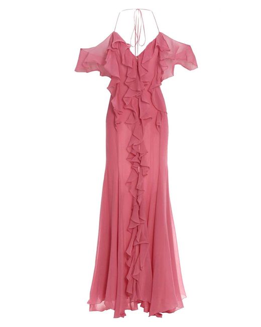 Blumarine Pink Flounced Silk Dress