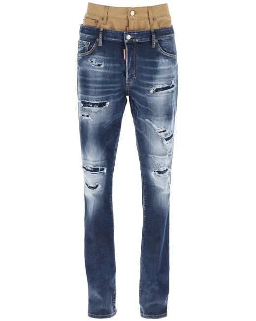 DSquared² Blue Medium Ripped Wash Skinny Twin Pack Jeans for men