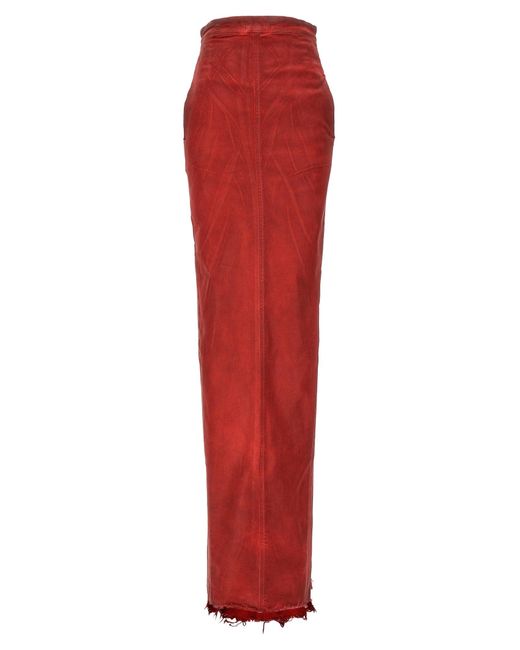 Rick Owens Red 'Dirt Pillar Long' Skirt