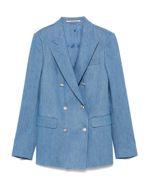 Tagliatore Blue Cotton Double-Breasted Jacket
