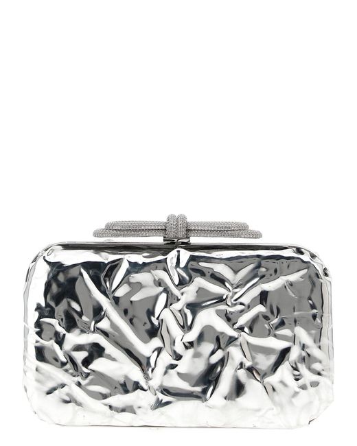 Mach & Mach Gray 'Double Bow Wrapped Mirror' Clutch