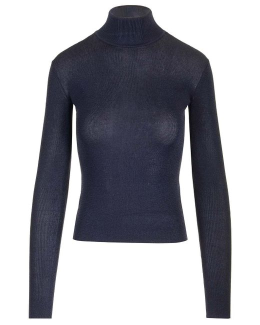 Self-Portrait Blue Viscose Knit Top Tops