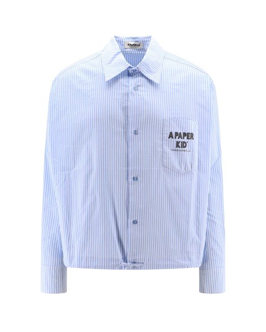 A PAPER KID Blue Cotton Shirt With Logo Print for men