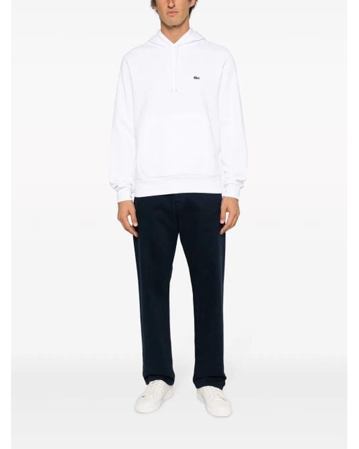Lacoste White Logo-Patch Drawstring Hoodie for men