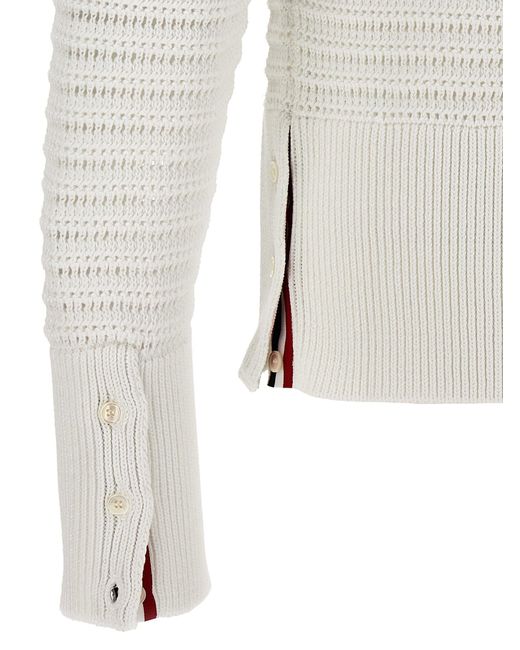 Thom Browne White 'Faux Crochet Stitch' Sweater for men